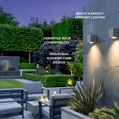 Arcato Industrial Outdoor Ceiling Light - Grey Metal Glass Square Design for Patio