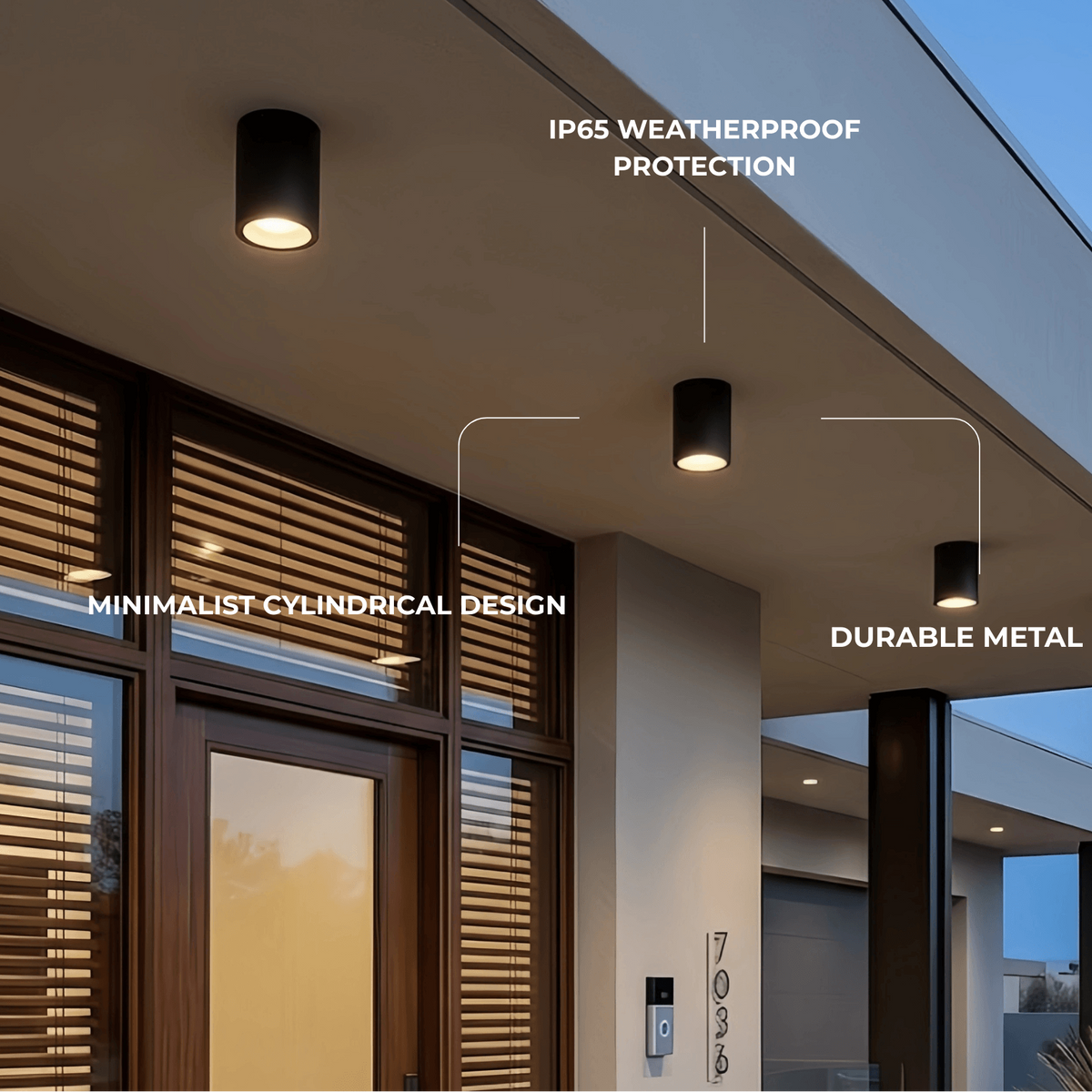 Irondale Modern Outdoor Ceiling Light - Black Metal/Glass Cylindrical for Garden