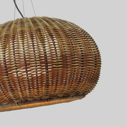 Bamburo Rustic Brown Outdoor Pendant Light - Bamboo Acrylic Lantern Garden