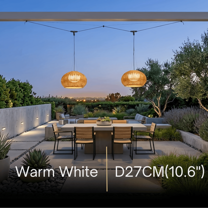 Bamburo Rustic Brown Outdoor Pendant Light - Bamboo Acrylic Lantern Garden