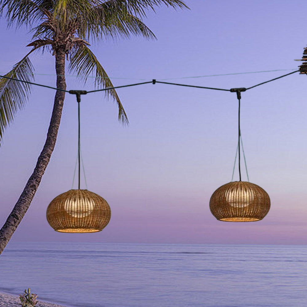 Bamburo Rustic Brown Outdoor Pendant Light - Bamboo Acrylic Lantern Garden
