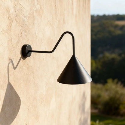 Irondale Minimalist Conical Outdoor Wall Lamp – Black Metal Light for Exterior Wall