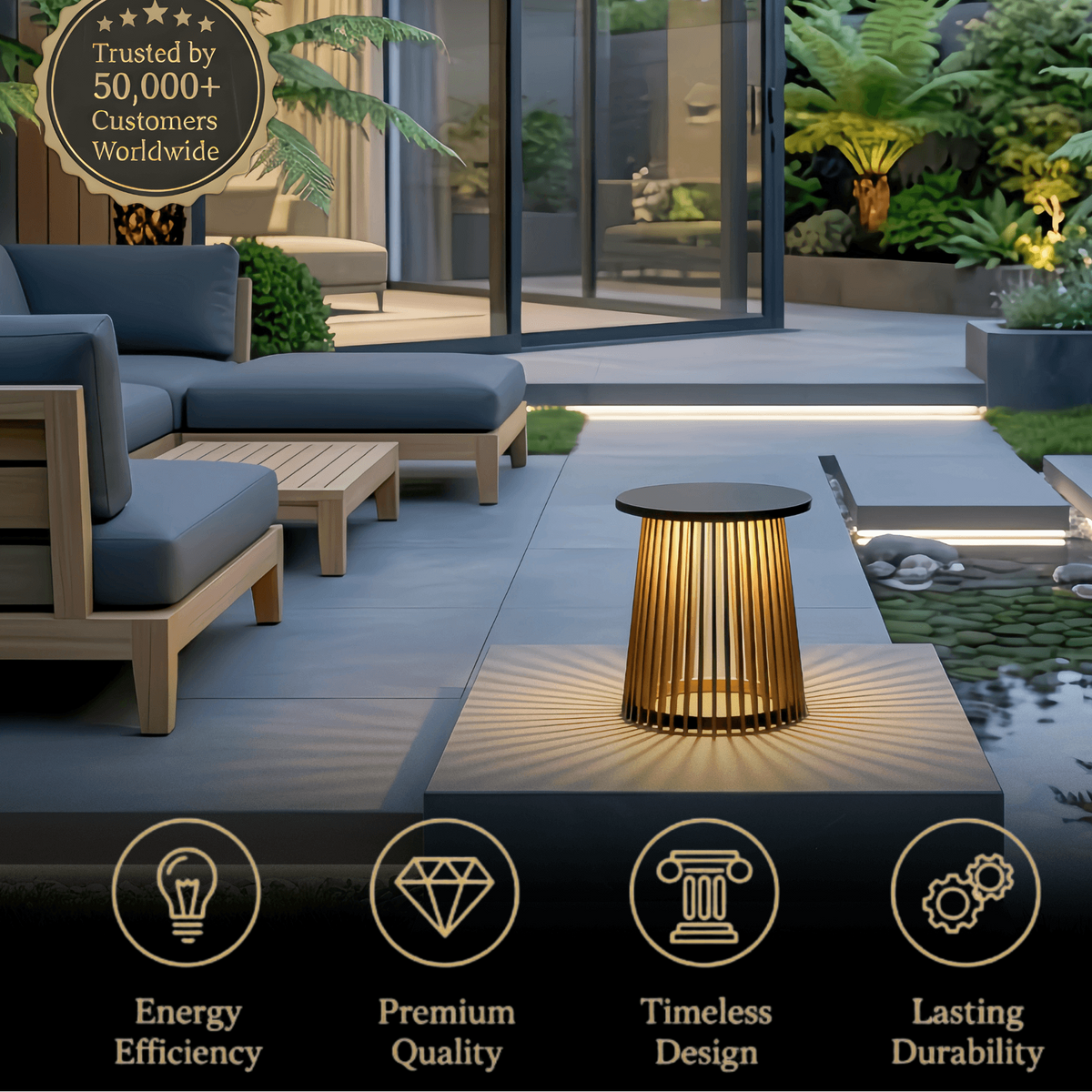 Irondale Modern Outdoor Floor Lamp - Black Metal & Acrylic Cylindrical Design for Patio