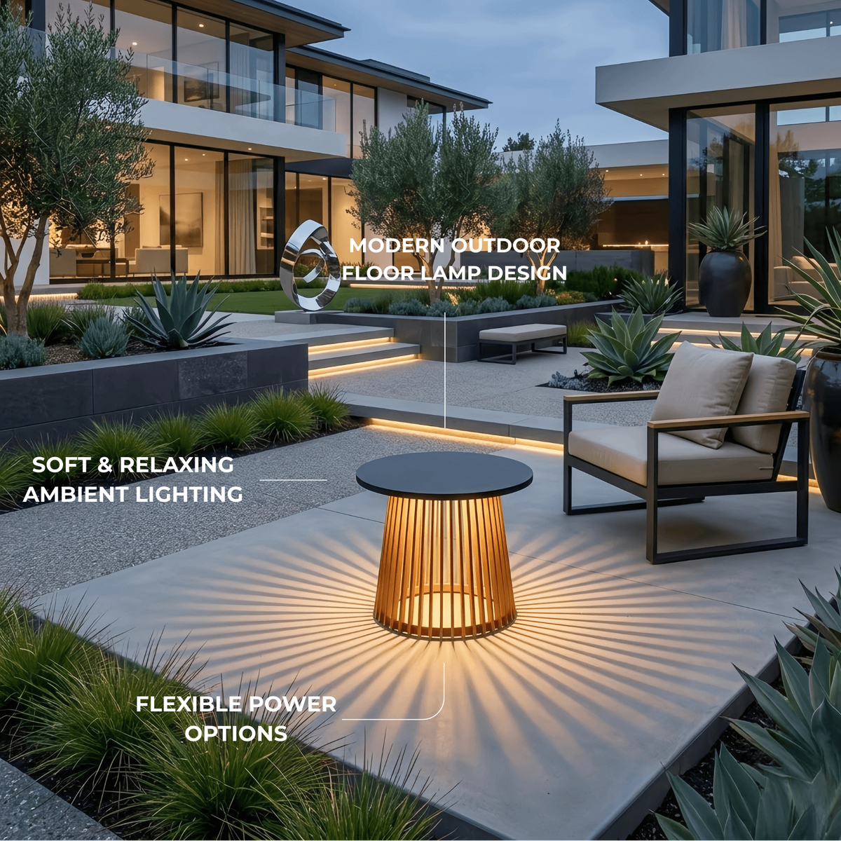 Irondale Modern Outdoor Floor Lamp - Black Metal & Acrylic Cylindrical Design for Patio