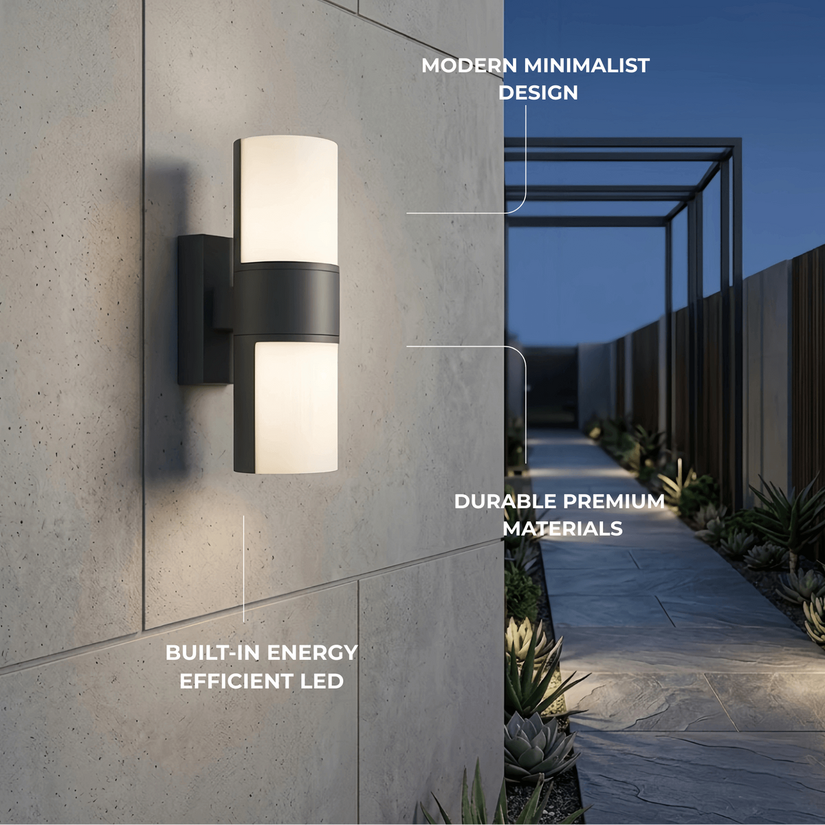 Irondale Modern Sensor Outdoor Wall Sconce - Black Metal & Acrylic Cylinder Garden