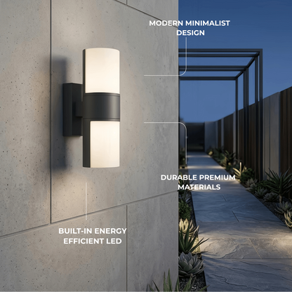 Irondale Modern Sensor Outdoor Wall Sconce - Black Metal & Acrylic Cylinder Garden