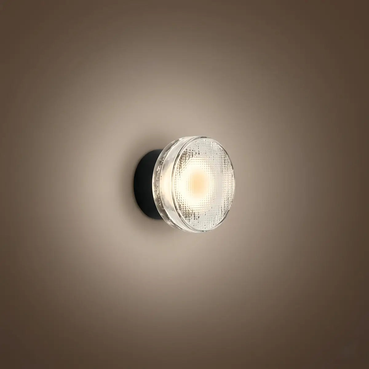 Embrace Modern Outdoor Wall Lamp - Clear Glass & Metal Round Design for Patio