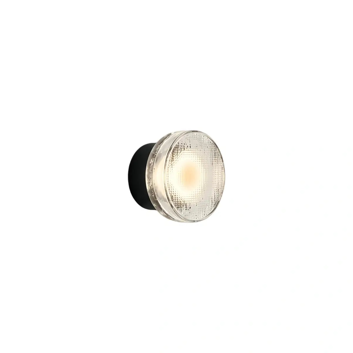 Embrace Modern Outdoor Wall Lamp - Clear Glass & Metal Round Design for Patio