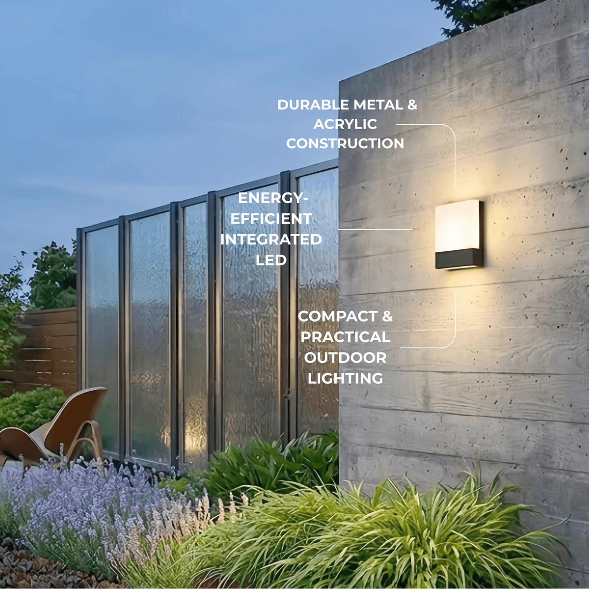 Arcato Modern Outdoor Wall Lamp --Metal/Acrylic Square Design for Garden