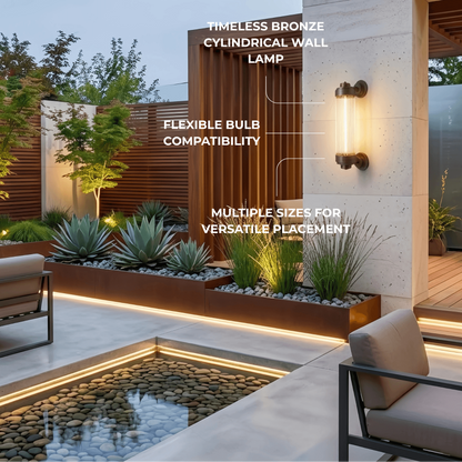 Irondale Modern Outdoor Wall Lamp - Bronze Glass Cylindrical Design for Garden & Patio