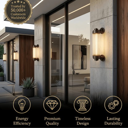 Irondale Modern Outdoor Wall Lamp - Bronze Glass Cylindrical Design for Garden & Patio