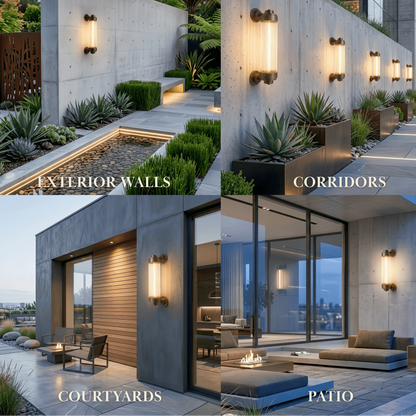 Irondale Modern Outdoor Wall Lamp - Bronze Glass Cylindrical Design for Garden & Patio