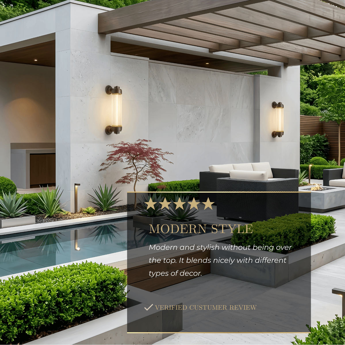 Irondale Modern Outdoor Wall Lamp - Bronze Glass Cylindrical Design for Garden & Patio