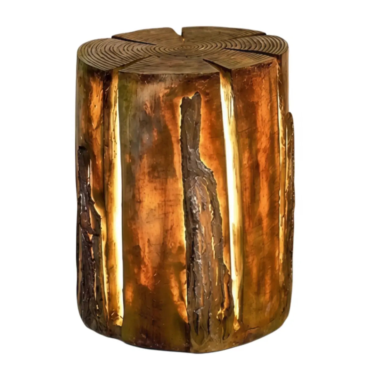 Botanica Art Deco Tree Stump Outdoor Lamp – Natural Wood-Look Resin for Courtyard/Garden