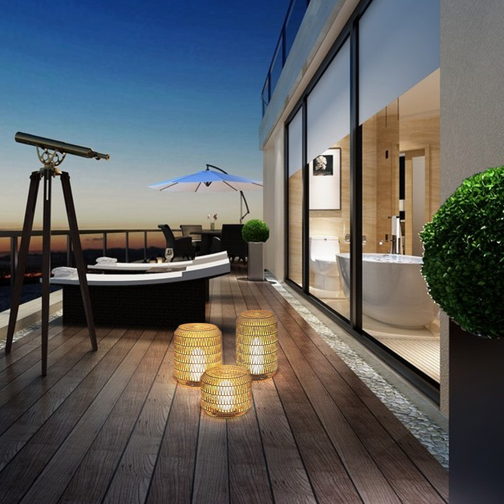 Zenno Farmhouse Outdoor Lamp - Wood & Metal Rattan Lantern