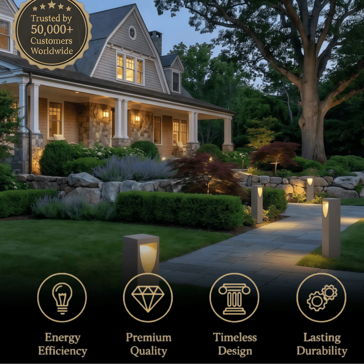 Arcato Minimalist Metal & Stone Path Light - Grey Rectangular for Outdoor