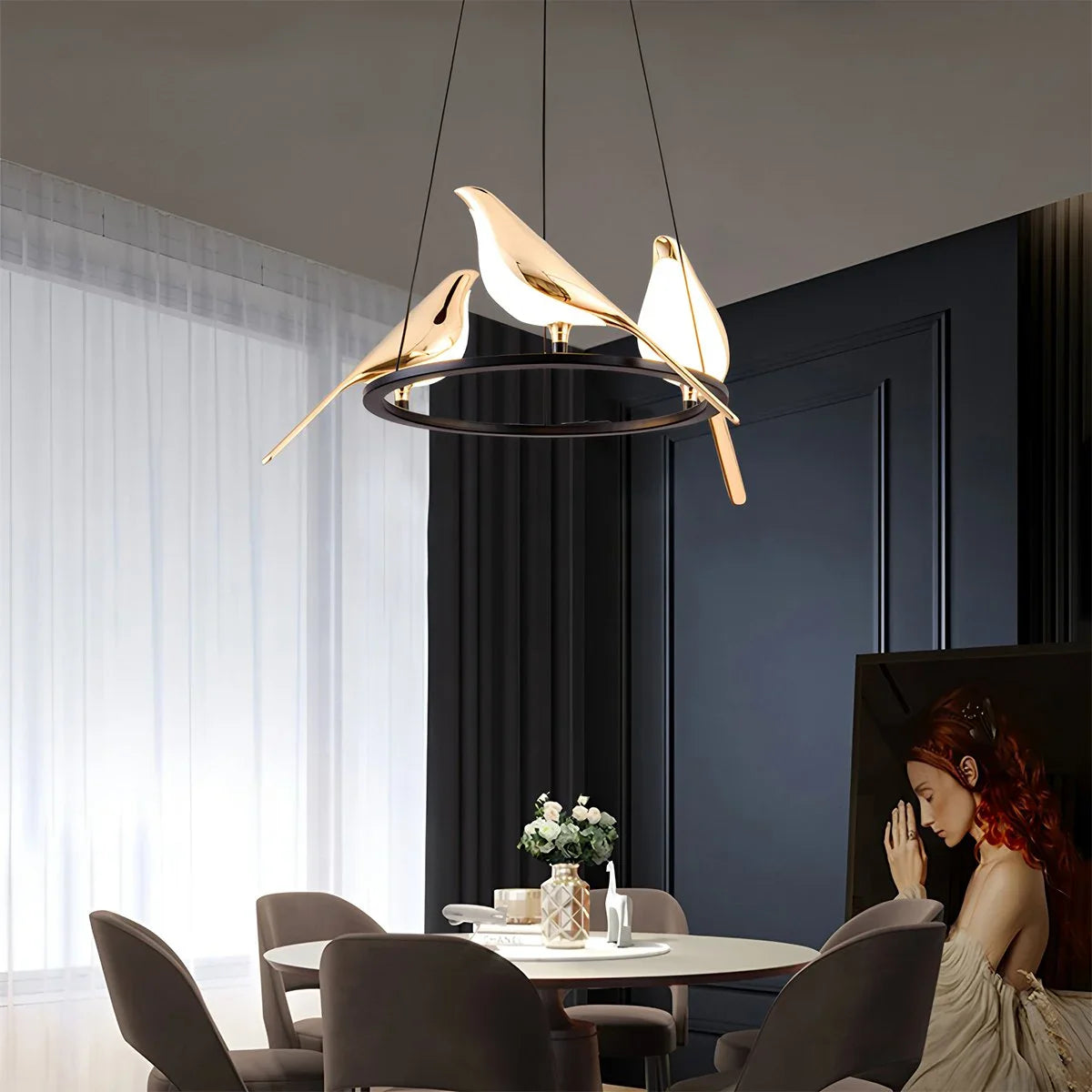 Gold Bird Chandelier for Living Room