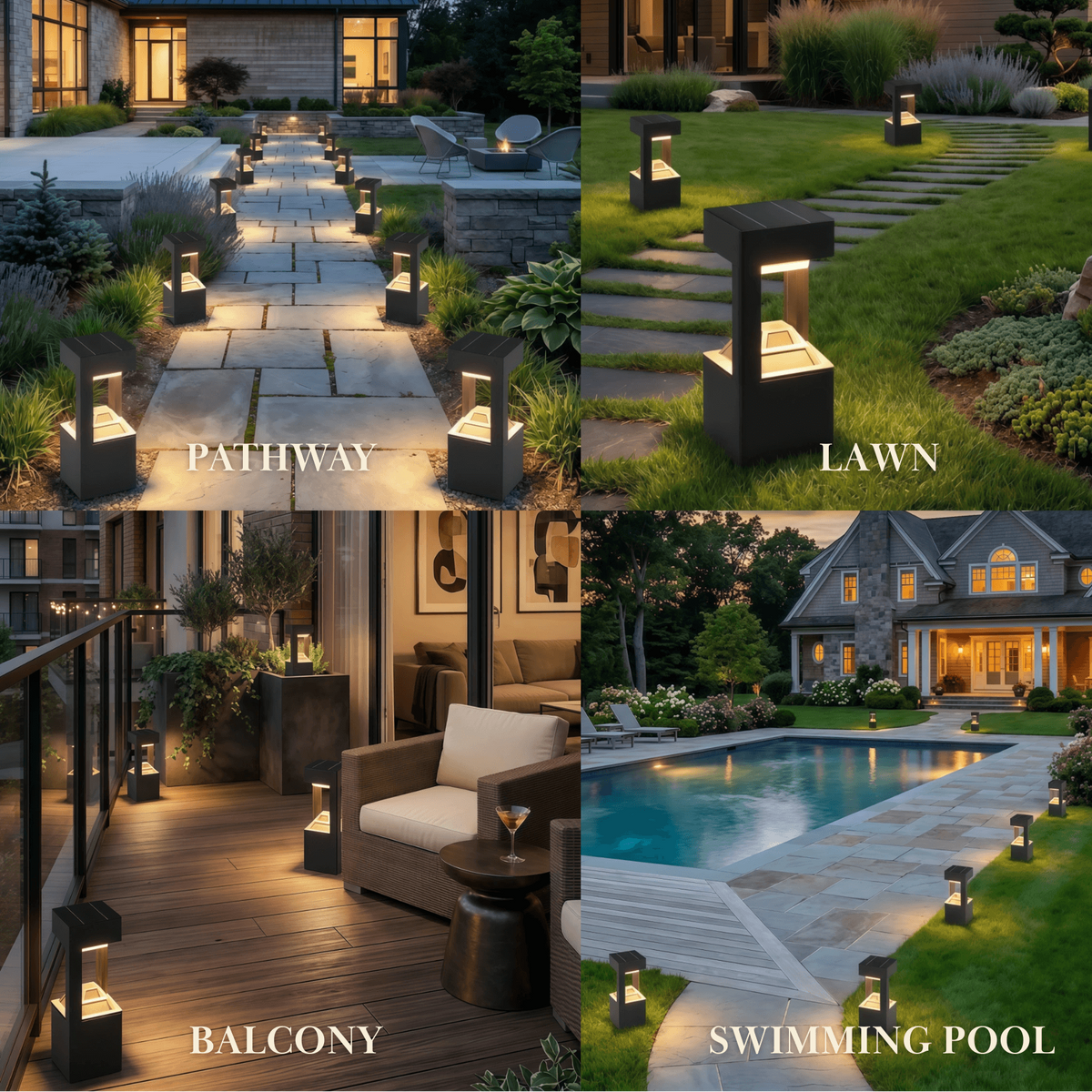 Arcato Modern Rectangular Solar Bollard Light – Black Hollow Metal Outdoor Lamp