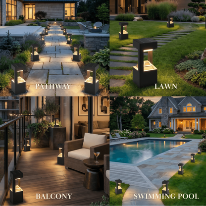Arcato Modern Rectangular Solar Bollard Light – Black Hollow Metal Outdoor Lamp
