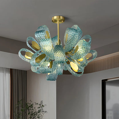 Blue Rippled Glass Chandelier for Dining Room
