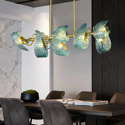 Blue Rippled Glass Chandelier for Dining Room