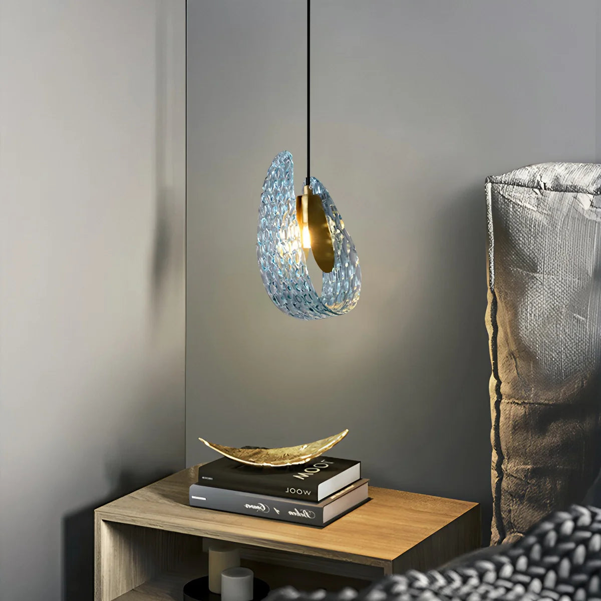 Blue Rippled Glass Chandelier for Dining Room