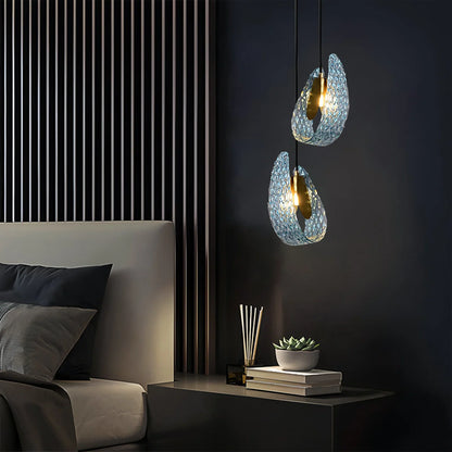 Blue Rippled Glass Chandelier for Dining Room