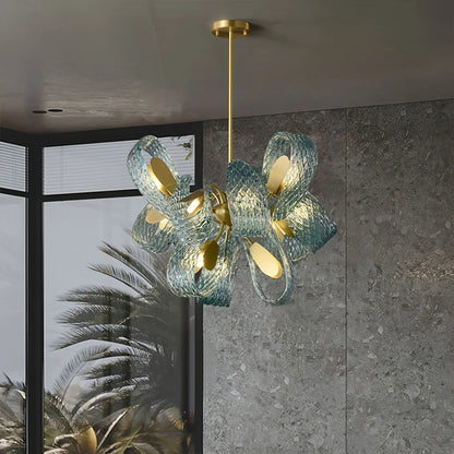 Blue Rippled Glass Chandelier for Dining Room