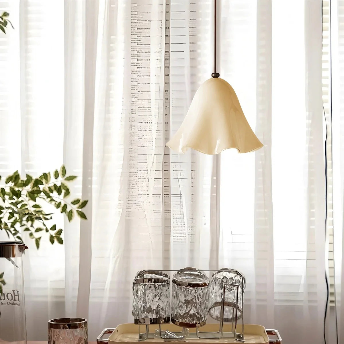 Floral Glass Pendant Light for Dining Room