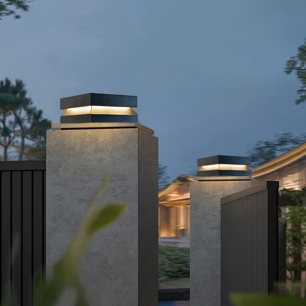 Arcato Modern Concave Solar Outdoor Pillar Lights – Black Metal for Garden/Pathway