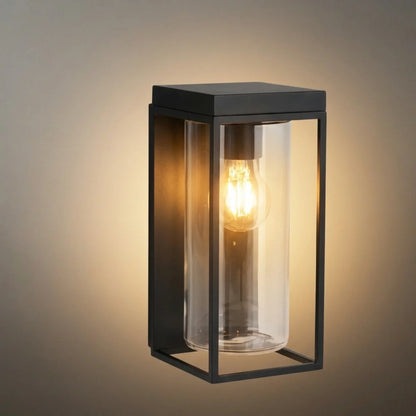 Irondale Modern Rectangular Solar Wall Sconce with Sensor – Black Metal/Glass Outdoor