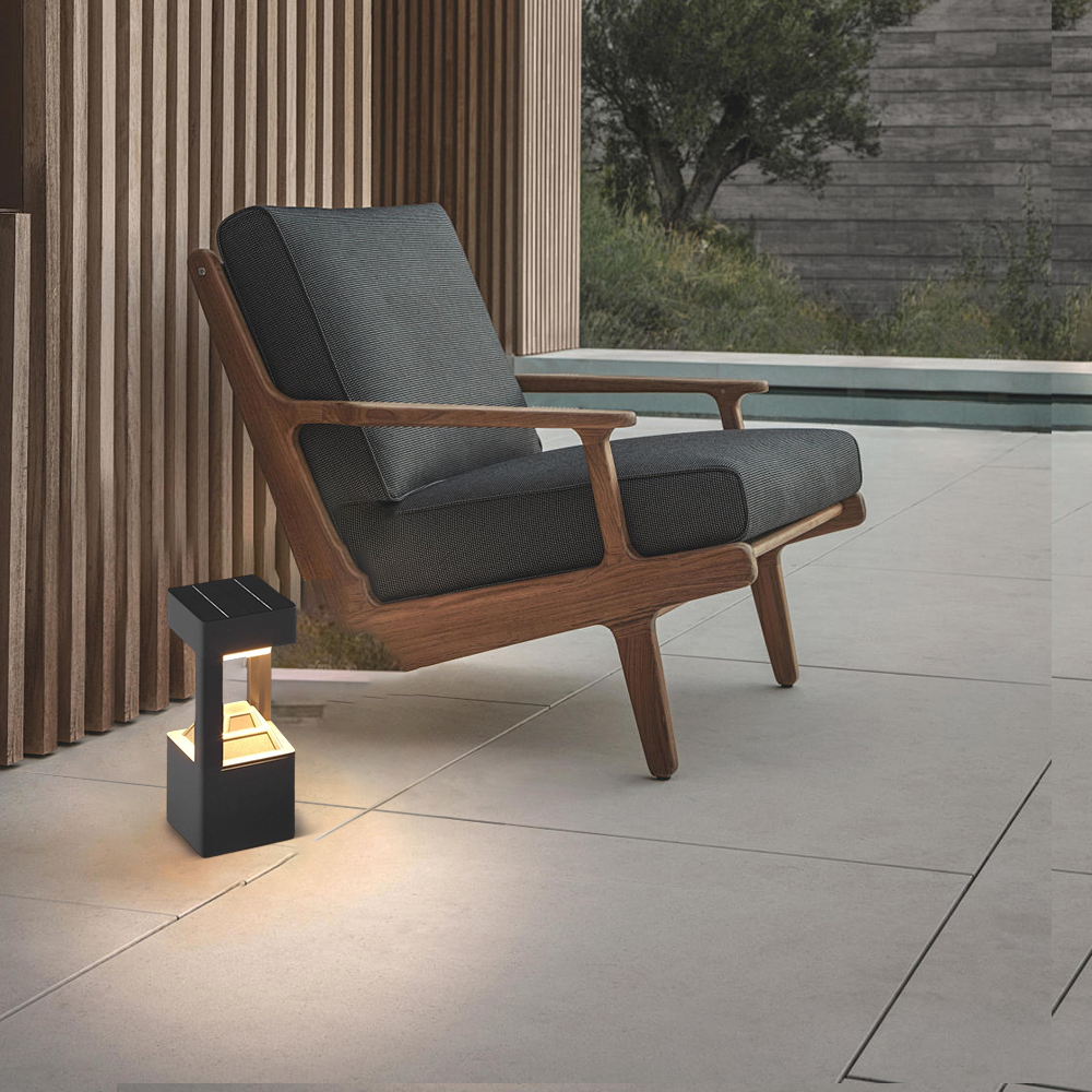 Arcato Modern Rectangular Solar Bollard Light – Black Hollow Metal Outdoor Lamp