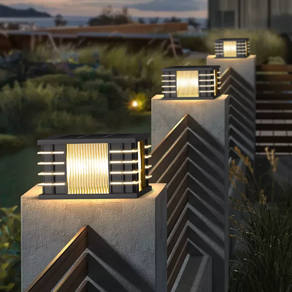 Stellar Modern Solar Outdoor Pillar Lights - Square Metal & Acrylic Glass Garden