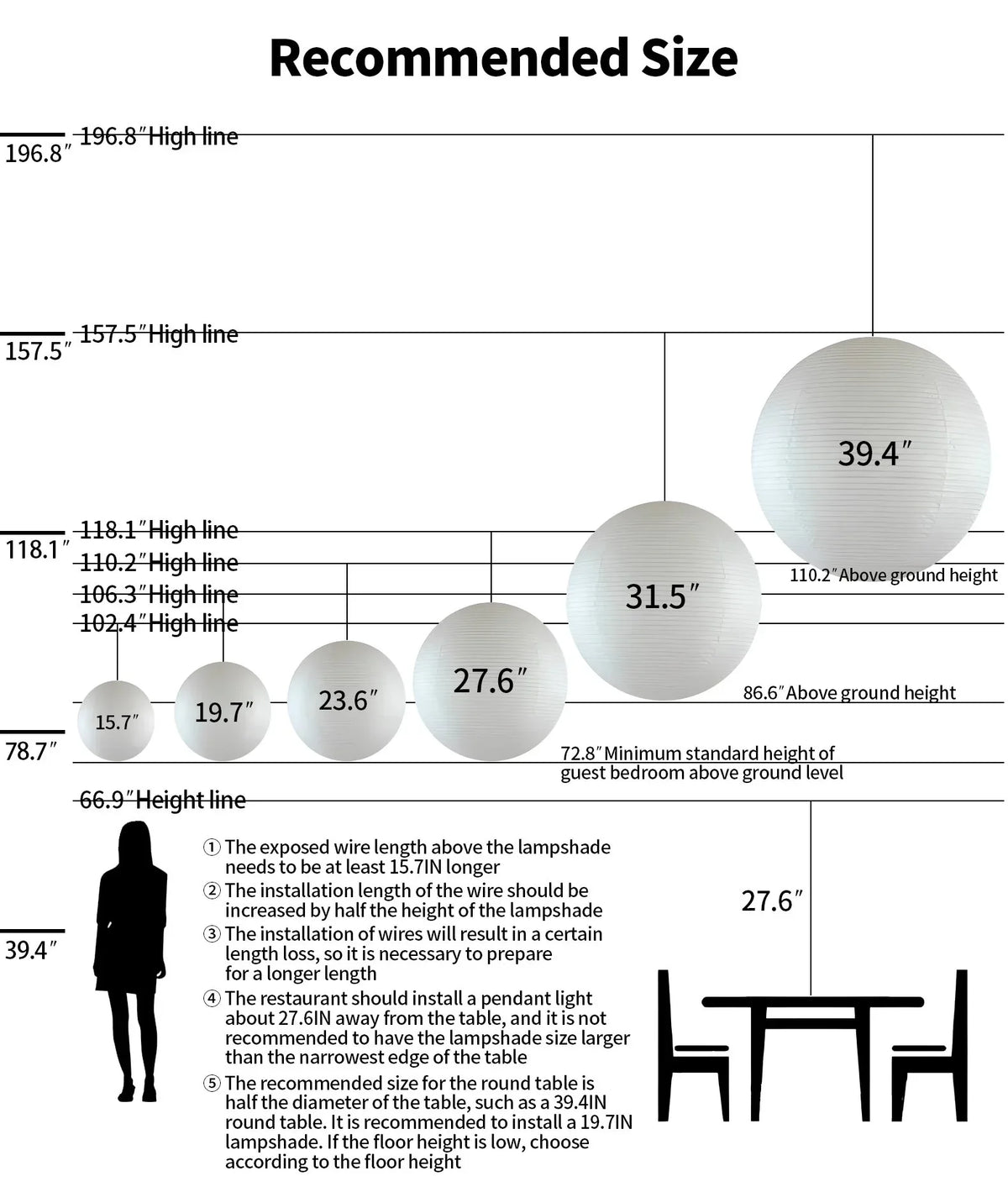 Nuvlight paper lantern pendant lamp size