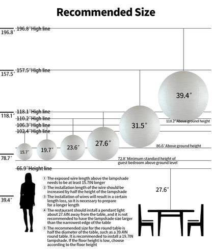 Nuvlight paper lantern pendant lamp size