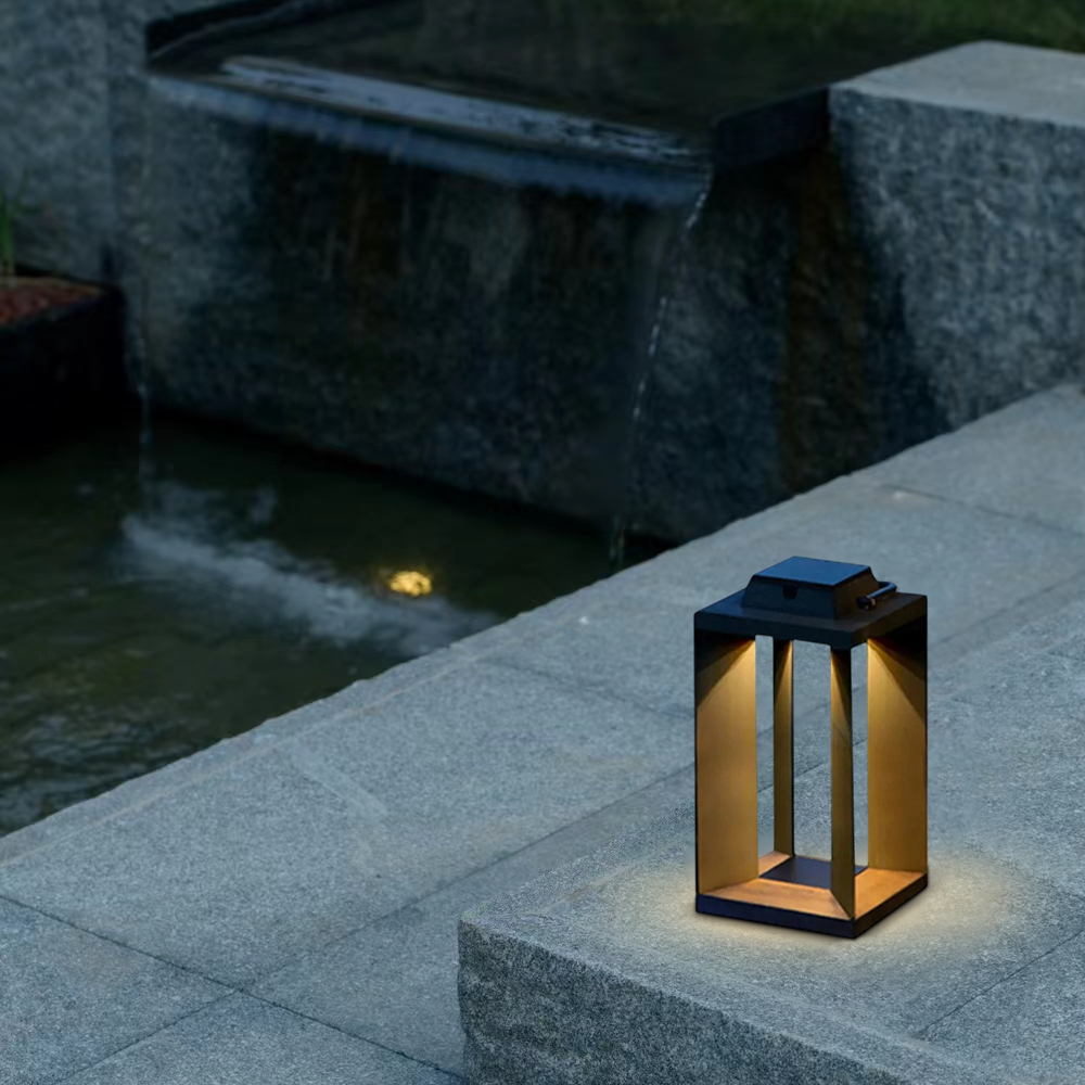 Arcato Modern Solar Floor Lamp - Black Metal & Acrylic Rectangular for Outdoor
