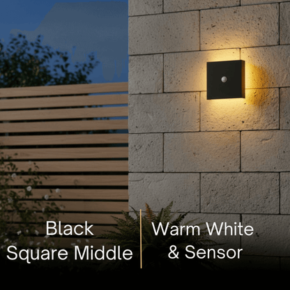 Solara Minimalist LED Outdoor Wall Lamp – Black/White Round/Square Porch Sensor Light