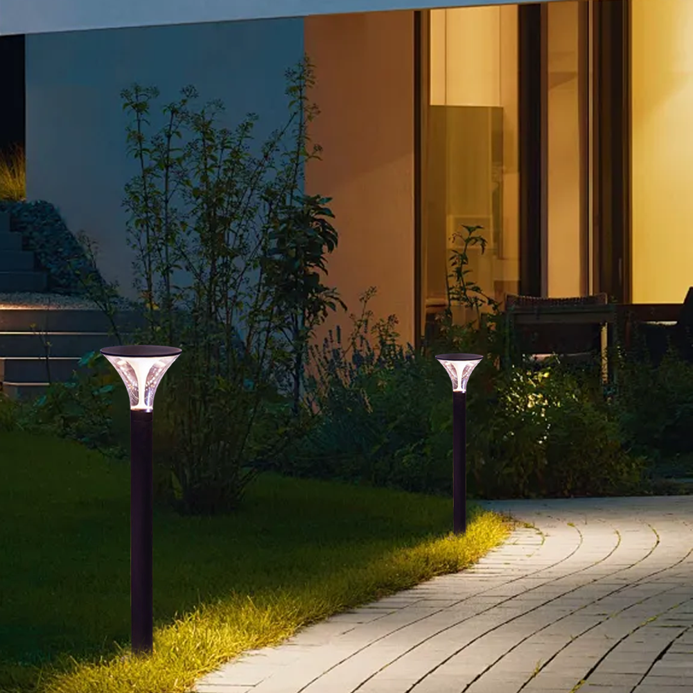 Arcato Modern Cylindrical Pathway Light – Black Metal/Acrylic Solar Outdoor Lamp