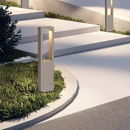 Sandora Modern Metal Outdoor Path Light - Gray Rectangular Hollow Walkway