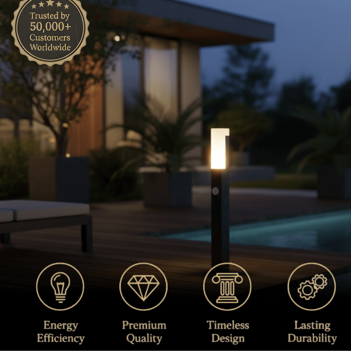 Arcato Modern Black LED Path Light – Outdoor Metal Sensor Lamp for Garden/Terrace