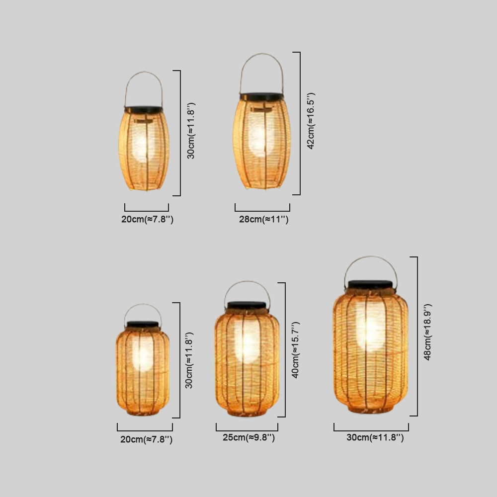 Bamburo Farmhouse Floor Lamp -Metal/Rattan Lantern in Natural Wood Color Garden