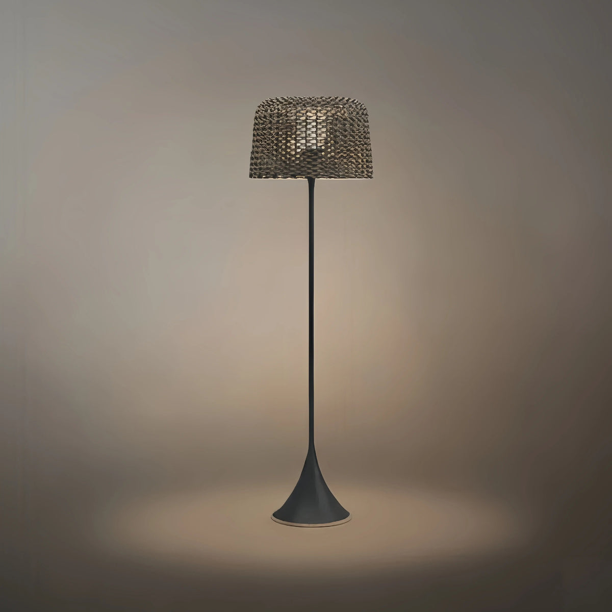 Nuvlight Vintage Rattan Solar Outdoor Floor Lamp – Black Metal Hooded Terrace