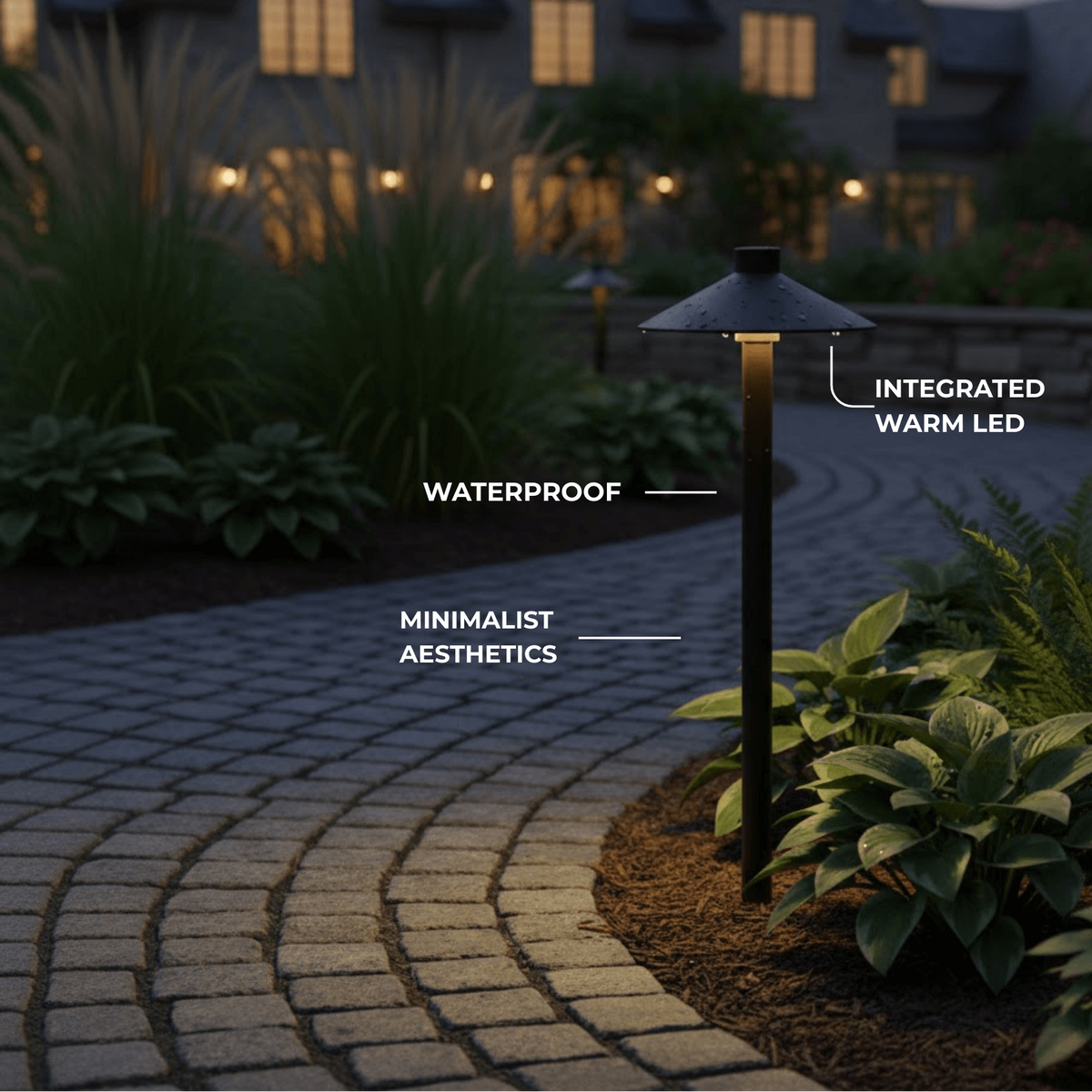 Irondale Modern Black Hooded Outdoor Path Light – Waterproof Garden Lighting
