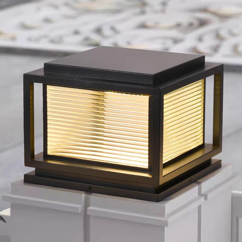 Arcato Modern LED Outdoor Pillar Lights - Black Metal/Glass Solar Rectangular Garden