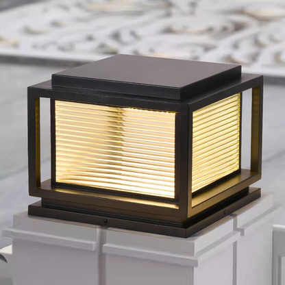 Arcato Modern LED Outdoor Pillar Lights - Black Metal/Glass Solar Rectangular Garden