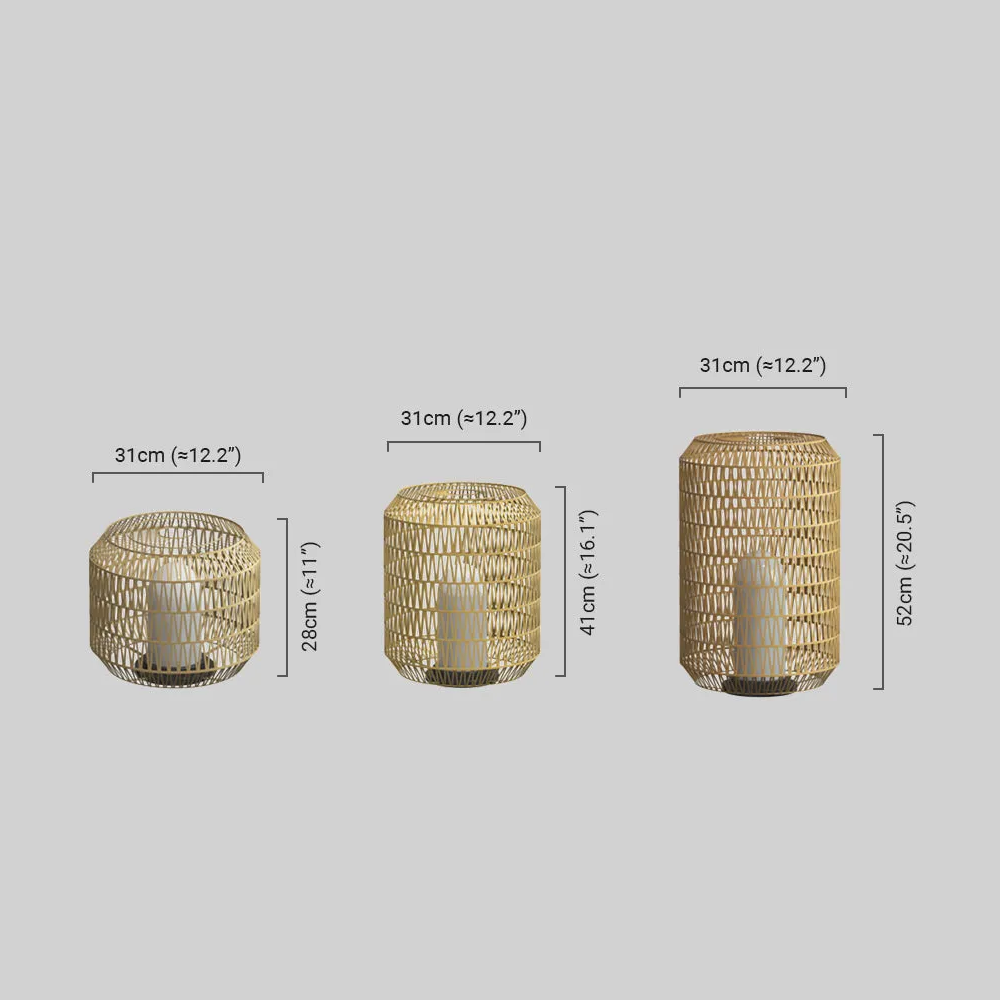 Zenno Farmhouse Outdoor Lamp - Wood & Metal Rattan Lantern