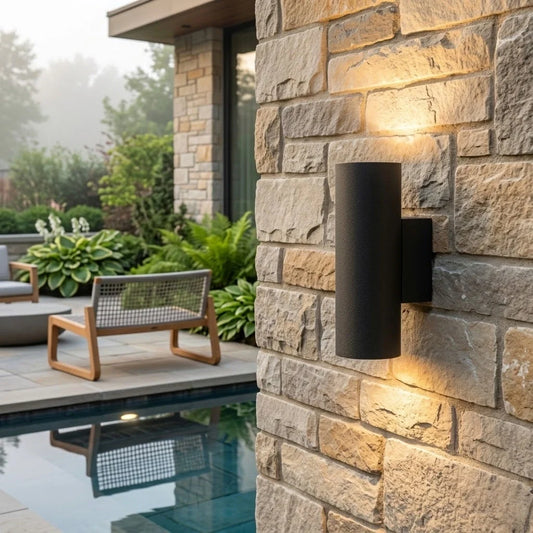 Nuvlight Modern Outdoor Wall Sconce- Black/White Cement Cylindrical Light for Courtyard