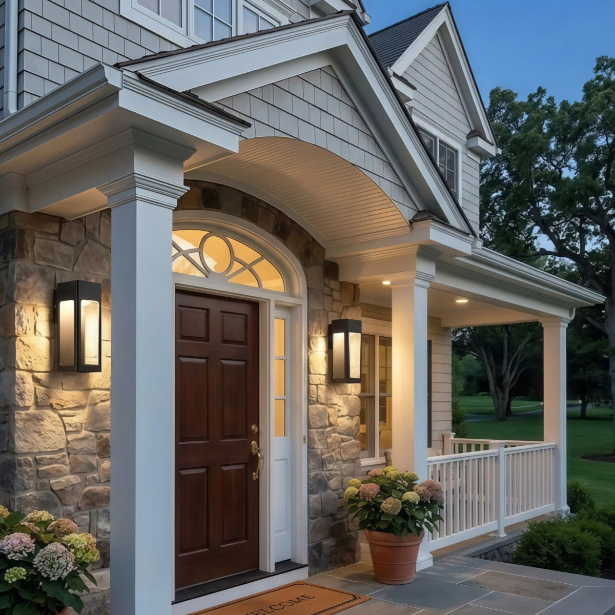 Irondale Modern Outdoor Wall Sconce – Metal Lantern with Sensor for Exterior Wall