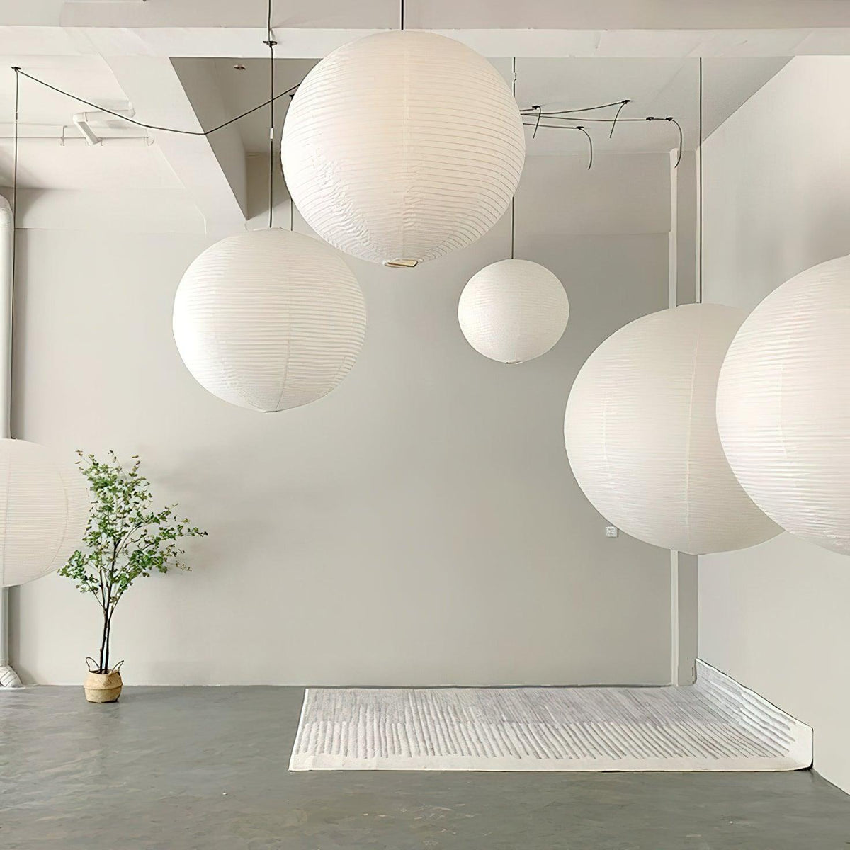 Akari A Round Swag Light (white plug wire)