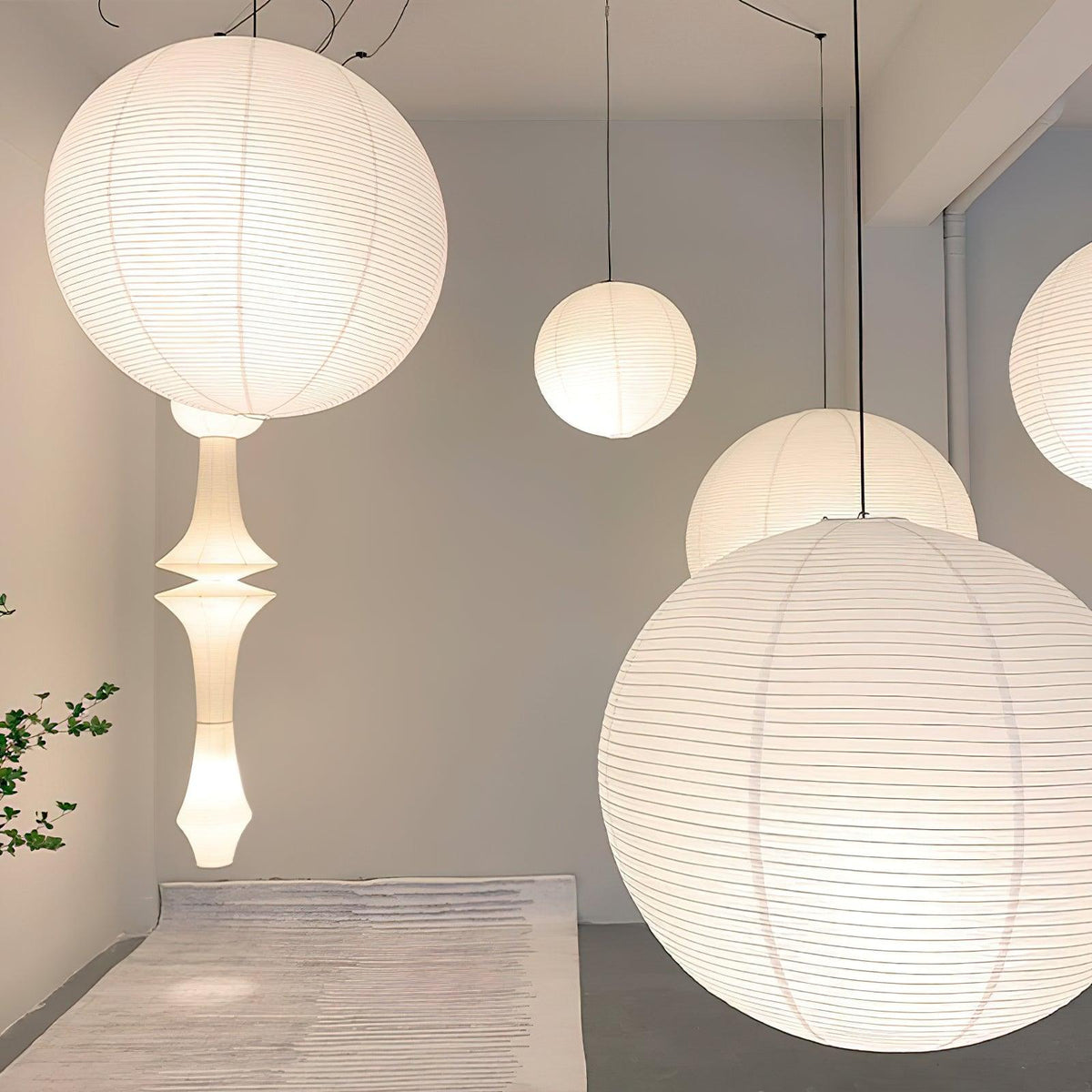 Akari A Round Swag Light (white plug wire)